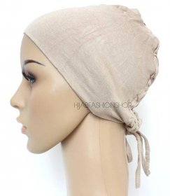 light taupe ruched back string bonnet