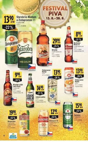 Pivo ochucené Radler Zlatopramen v akci Albert od 15.8.2018