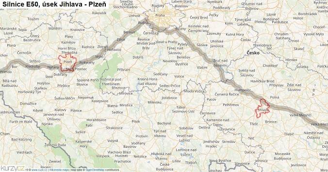 Úsek Jihlava - Plzeň, Silnice E50 - Mapa | Kurzy.cz