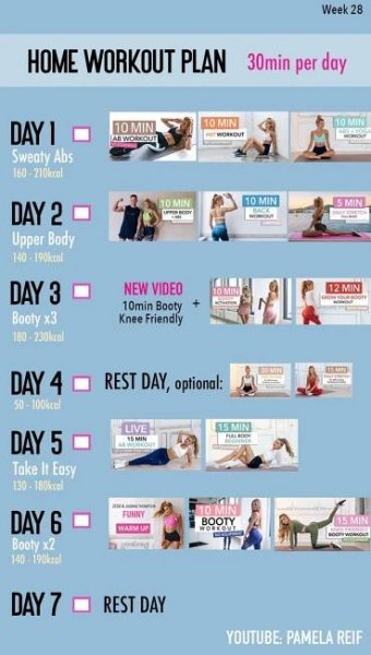 Workout plan week 28 - 30min per day | Planes de entrenamiento semanales, Planes de entrenamiento, Rutinas de entrenamiento
