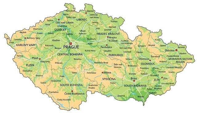 Magnetická mapa České republiky, geografická, barevná