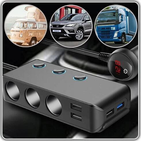 ROZBOČOVAČ ZÁSUVKY ZAPALOVAČE 12-24V 4 x USB NABÍJEČKA Stav balení originální