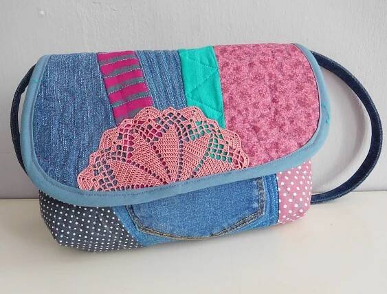Dámská modrá Kabelka - crazy patchwork