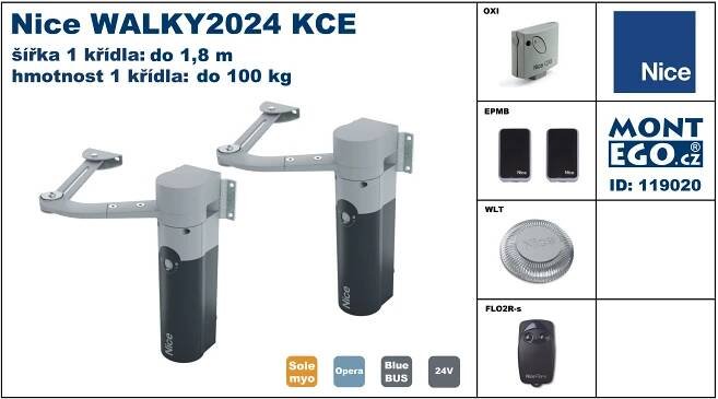 Nice pohony křídlové brány a branky do 3,60 m průjezdu, WALKY2024 KCE pro úzké sloupky