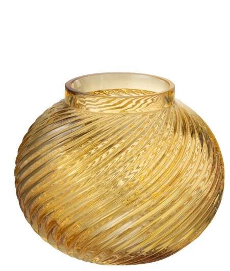 Žlutá skleněná kulatá váza Stripes S - Ø15*12,5 cm - J-Line by Jolipa - 3664 - LaHome.cz