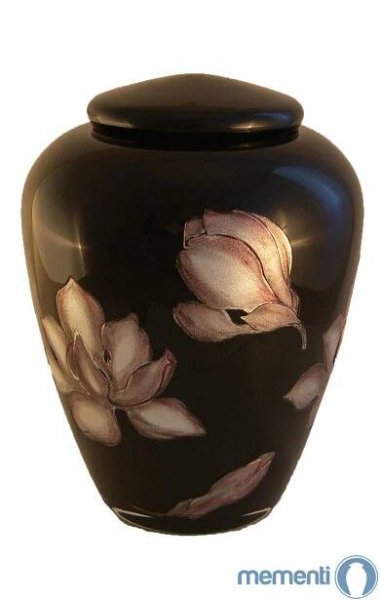 en G01 jet black floral glass urn