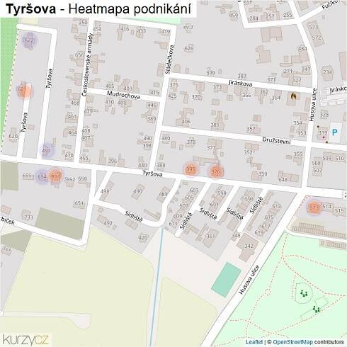 Mapa Tyršova - Firmy v ulici.