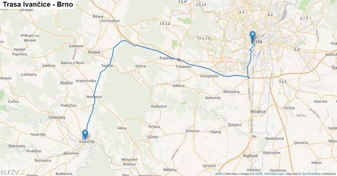 Ivančice-Brno, mapa trasy