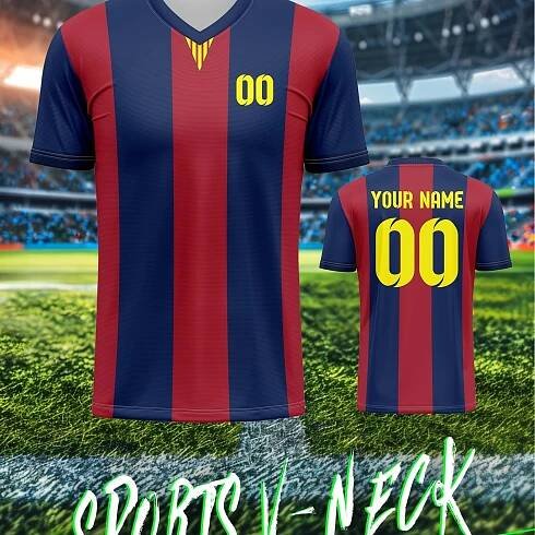 Barcelona 2024 Customise Your Own Jersey, *'S Sports Team Club Training V-Neck Football Jersey * Front And Back Printed * Daily Casual
