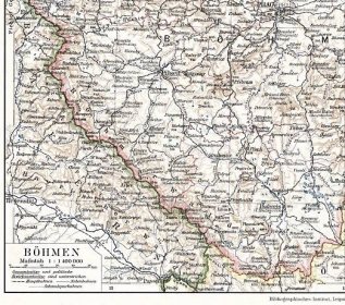 Čechy, Meyer, litografie,  (1920) - Staré mapy a veduty