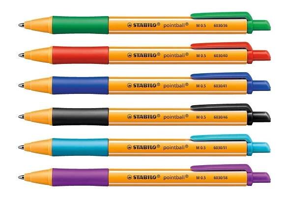 Kuličkové pero STABILO pointball - sada 6 barev, 0,5 mm | TEKO TECHNOLOGY s.r.o.
