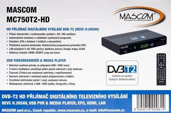 DVB-T přijímač MASCOM MC750T2 HD 690 Kč