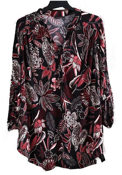 Dámská černá halenka květovaná / ROMAN / XXXXL (50/52) / UK 22-24 / ANGLIE