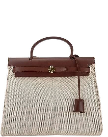 HERMES - Herbag Zip 31 (PM) Brown Beige Toile Palladium Hardware