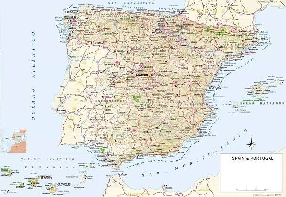 Španělsko: Mapa🗺️ – regiony, pobřeží • podrobná mapa Španělska