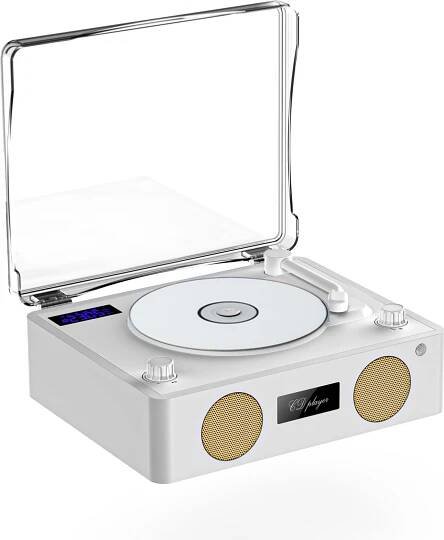 Retro CD přehrávač, bezdrátový BT reproduktor, FM rádio, multifunkční line-in U-disc hudební přehrávač s konektorem pro sluchátka, barevné atmosférické osvětlení s dálkovým ovládáním, typ C, plug-and-play