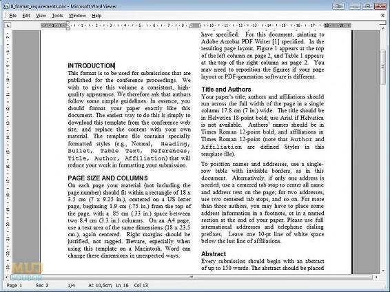Microsoft Word Viewer - Zobrazení textu