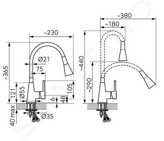Novaservis Ferro - Dřezová baterie s flexibilním ramenem a sprškou, černá/chrom 70720,0C