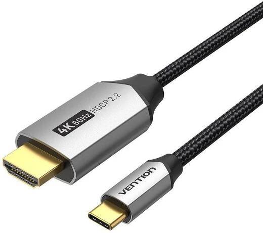 Vention Cotton Braided USB-C to HDMI Cable 1m Black Aluminum Alloy Type