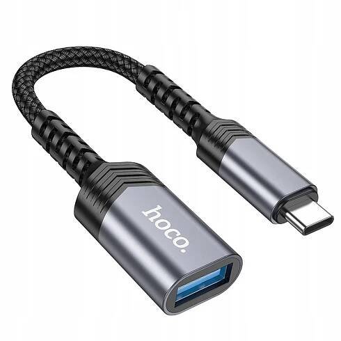 Redukce USB-C na USB-A 3.0 4A HOCO UA24 rychlý adapter OTG Alu textil Grafit