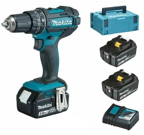 Makita DHP482RF3J aku příklepový šroubovák + 3x baterie 18V/3,0Ah + Makpac