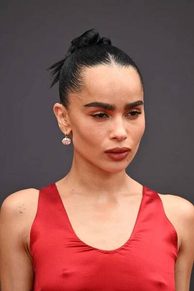 Zoë Kravitz wearing a spiky bun. 