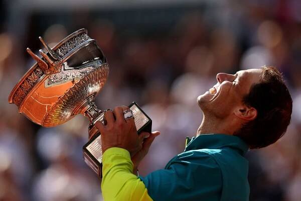 Nadal celebrates after he defeated Casper Ruud to win the 2022 French Open. It was his 22nd grand slam title  and the last of his career.