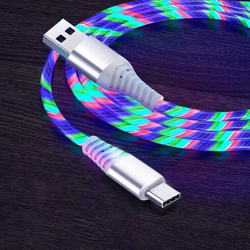 LED svítící USB kabel Typ-C 3A pro nabíjení a synchronizaci 1m - barevný - Mpouzdra.cz
