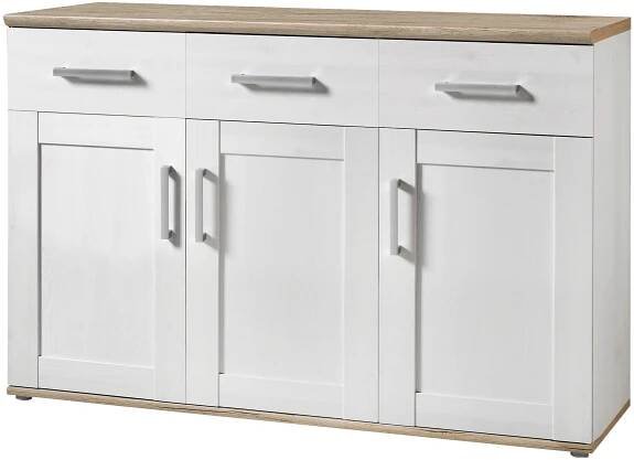 ŠIROKÁ KOMODA, bílá, barvy modřínu, 140/88/45 cm - bílá/barvy stříbra, Konvenční, kompozitní dřevo/plast (140/88/45cm) - Xora