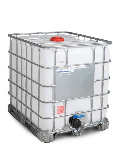 IBC kontejner na nebezpečné látky, ocelové ližiny, 1000 litrů, otvor DN 150, vypouštěcí otvor DN 80