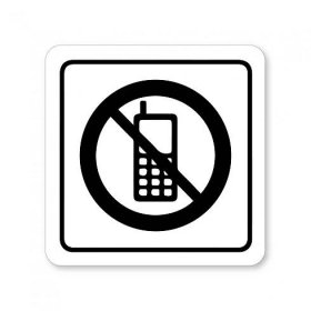Piktogram zákaz používání mobilů bílý hliník
