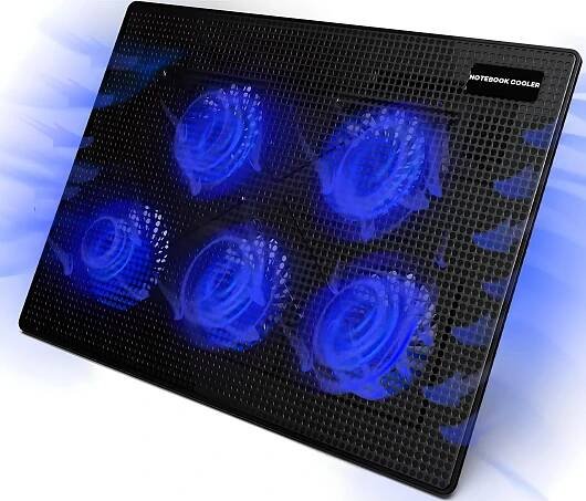 Chladicí stojan pro notebook s 5 x LED osvětleným ventilátorem 2 USB základny 12-17