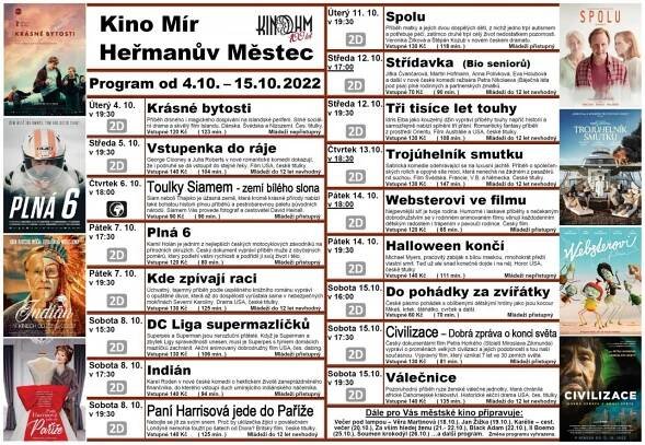 Zprávy - Program kina na období 4.10. - 15.10.2022 - Kino Heřmanův Městec