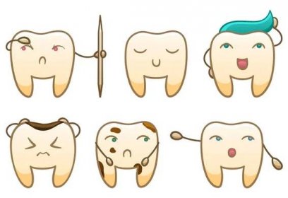 Kreslené zuby nastavené na Mezinárodní den zubařů — Ilustrace