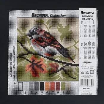 Vyšívací vzor Předloha vyšívací Ptáček 3 15x15cm (Gobelínové plátno (stramín) s natištěným obrázkem s motivem Ptáček 3. Kreativní předloha od výrobce Orchidea. Bavlněná vyšívací předloha s rozměry 15 x 15 cm. Kód výrobce: 2051.)