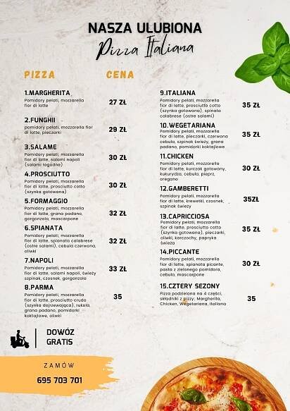 MENU Pizzeria Italiana – Pensjonat przy Miłej