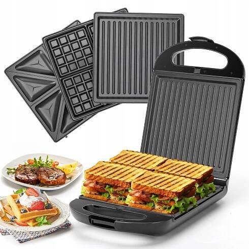 SENDVIČOVAČ TOUSTOVAČ VAFLOVAČ PANINI 3V1 1200W Taylor Swoden Černý