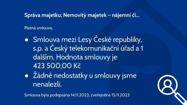 Smlouva 26493919. Správa majetku; Nemovitý majetek – nájemní či pachtovní smlouva; Nájem pozemku Ruprechtice - ČTÚ