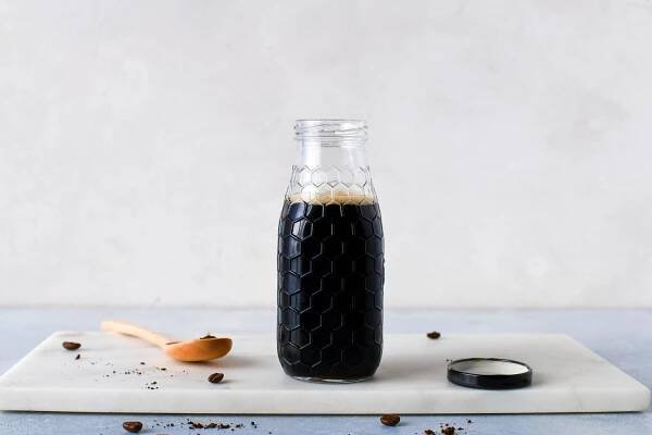 Coffee syrup in a glass bottle