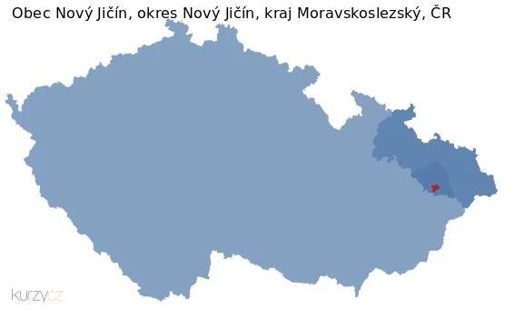 Mapa obce Nový Jičín, okresu Nový Jičín a kraje v ČR