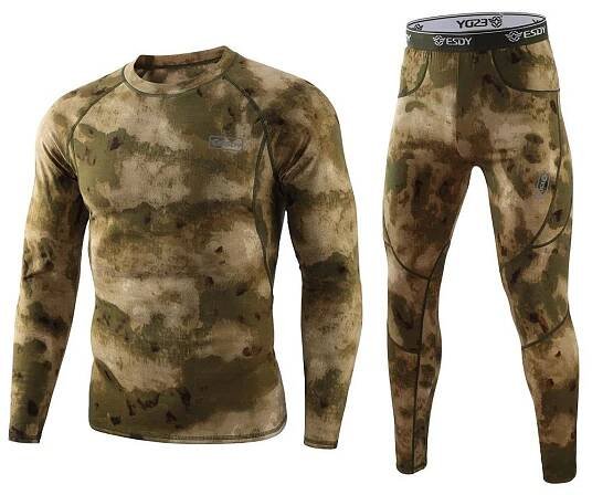 Pánské outdoorové termoprádlo camo Sportovní spodní prádlo Fleece Teplé punčochové kalhoty Kompresní Rychleschnoucí termoprádlo Set Pánský camo oblek