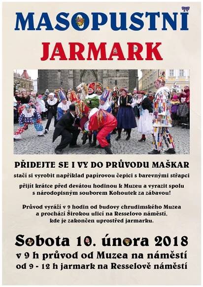 Masopustní jarmark zahájí u Muzea průvod maškar. Zúčastnit se ho mohou i rodiny s dětmi - novinychrudim