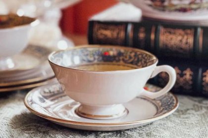 Closeup view of a cup of tea for Winter Afternoon Tea