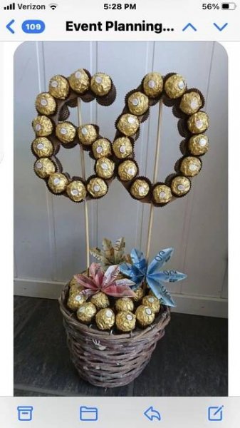 a basket filled with chocolate covered pretzels