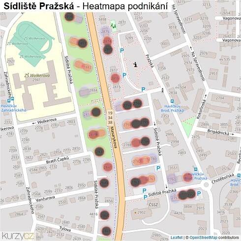 Mapa Sídliště Pražská - Firmy v ulici.