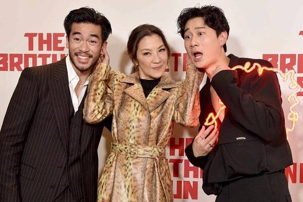 Justin Chien, Michelle Yeoh and Sam Song Li attend the Los Angeles premiere of Netflix's 