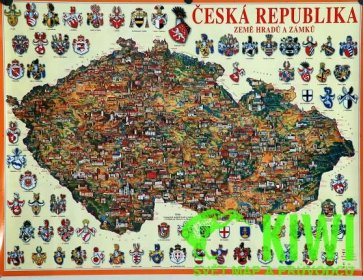 nástěnná mapa ČR hradů a zámků - panorama, 89,5x68 cm laminovan