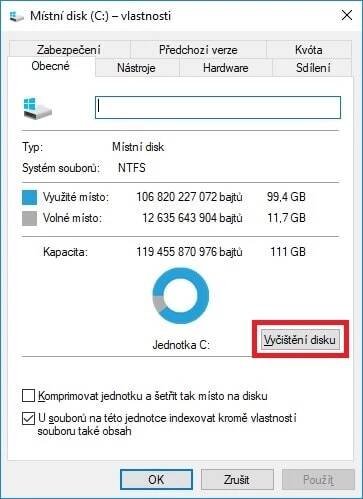 Vyčištění disku ve Windows 10