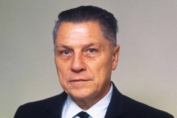 Close-up of James R. Hoffa, former president of the International Teamsters Union, released from the Lewisburg Federal Penitentiary December 23, 1971.
