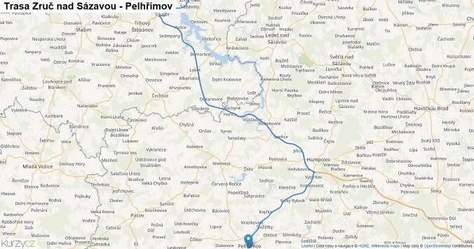 Zruč nad Sázavou-Pelhřimov, mapa trasy